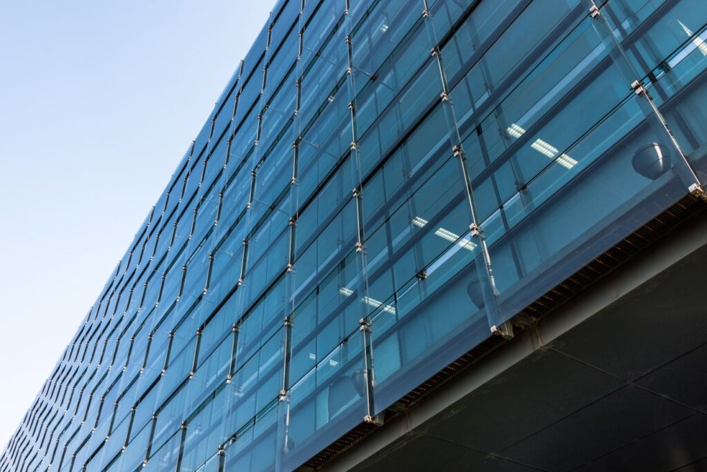 close up modern office buildings